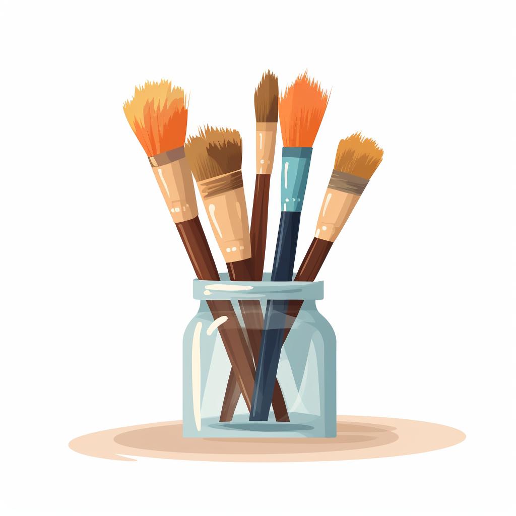 Paintbrushes drying bristles-down in a brush holder