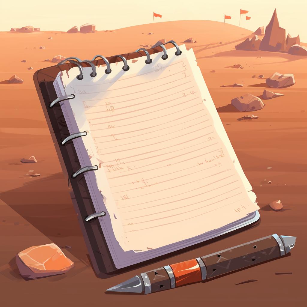 Notepad with brainstorming notes about a skirmish game