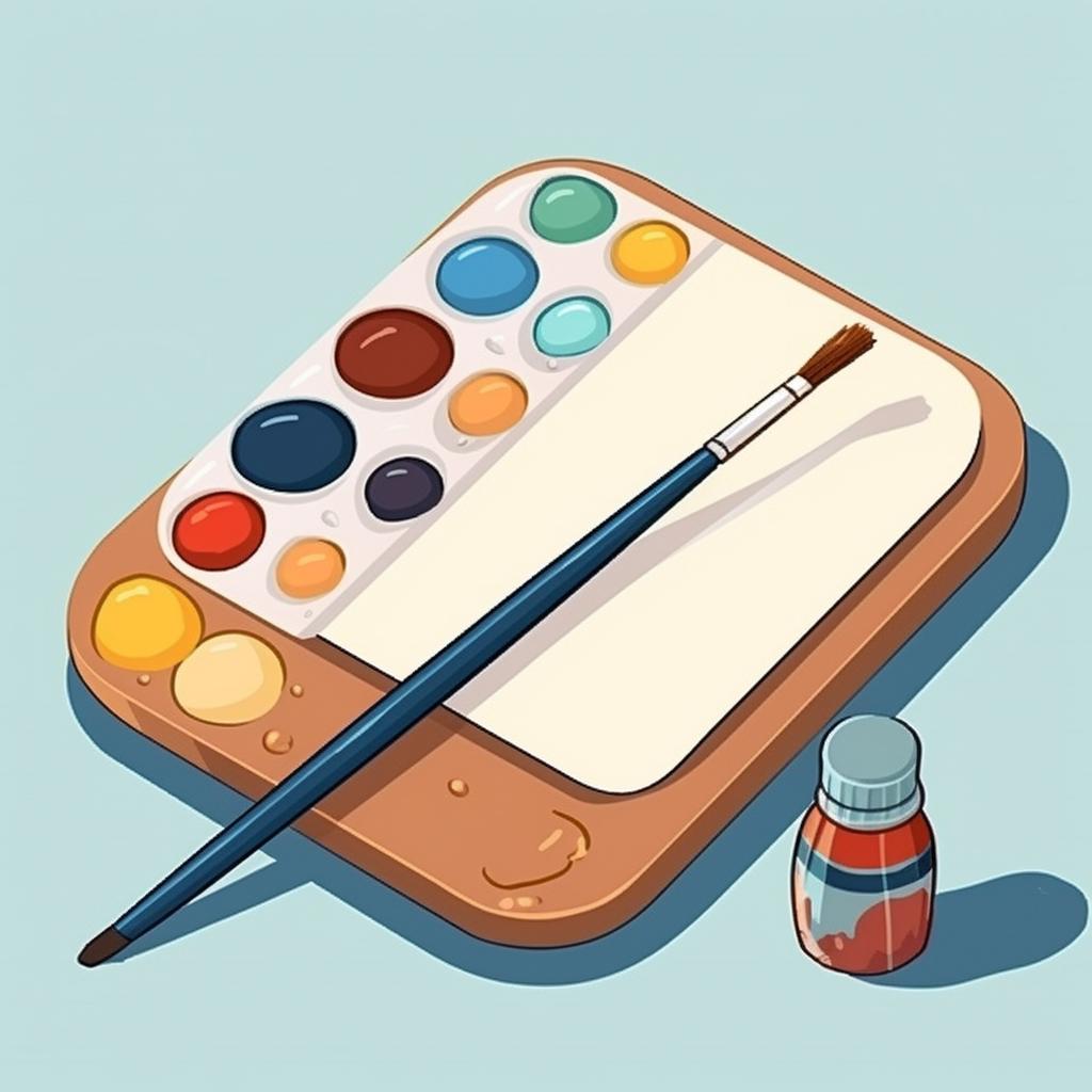 Materials for painting a miniature holder laid out on a table