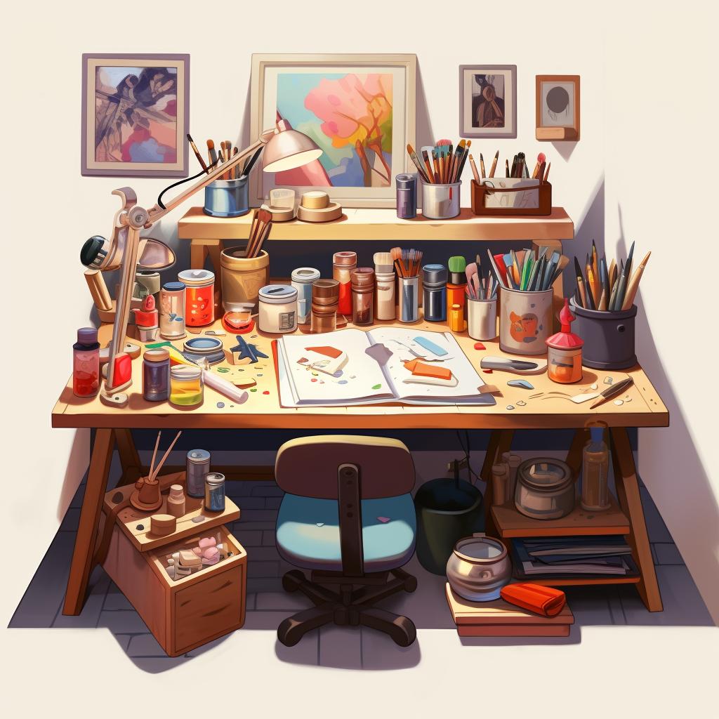 A well-organized miniature painting workspace