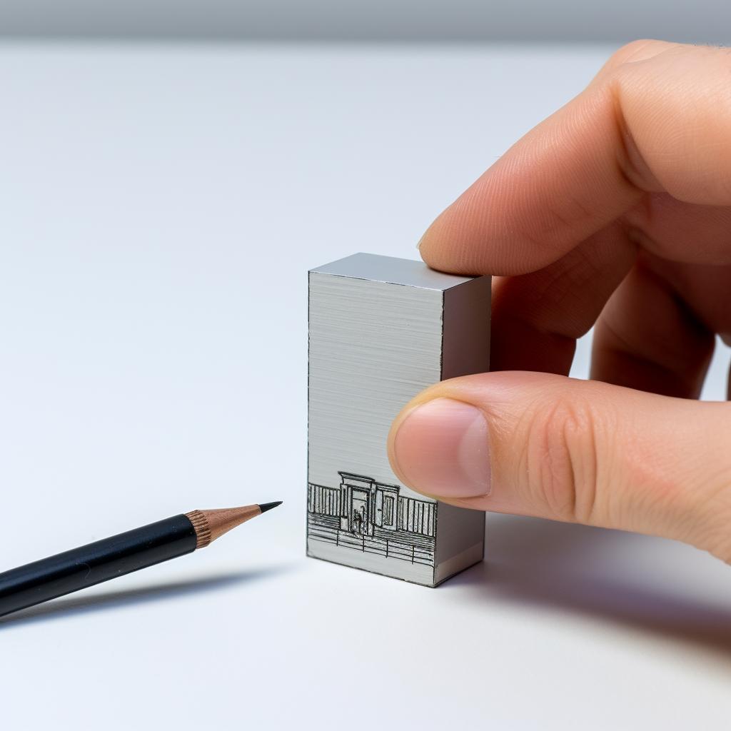 A hand sketching a simple design on a miniature canvas