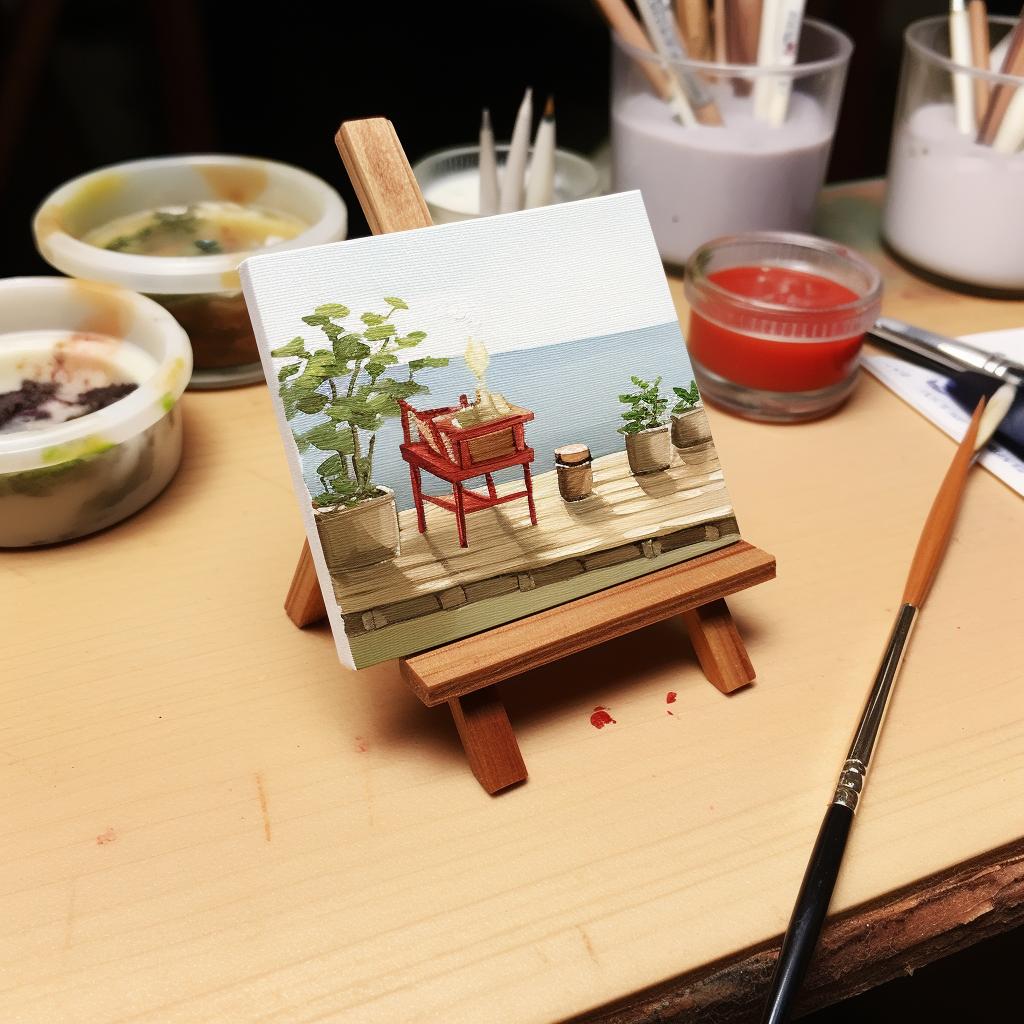 A completed miniature painting drying on a table