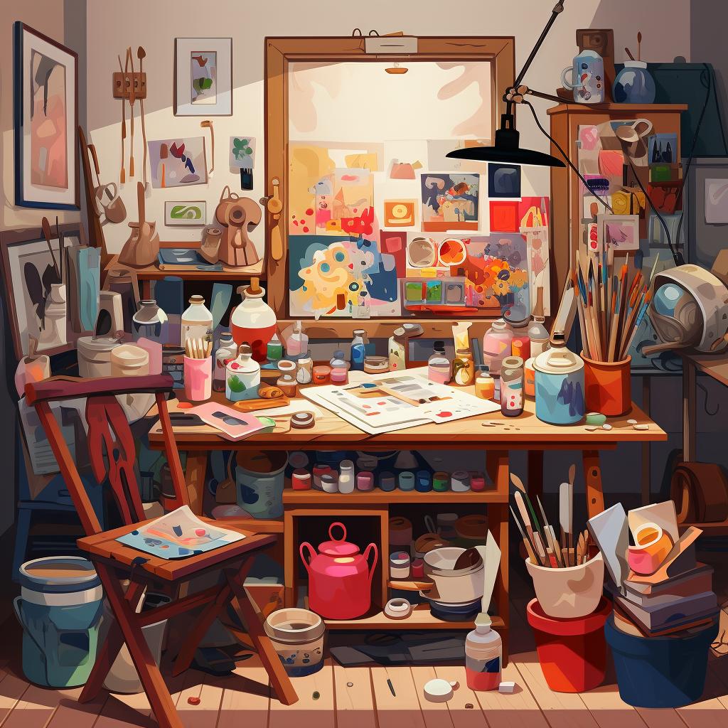 A well-organized painting station after a painting session, with all items returned to their designated places