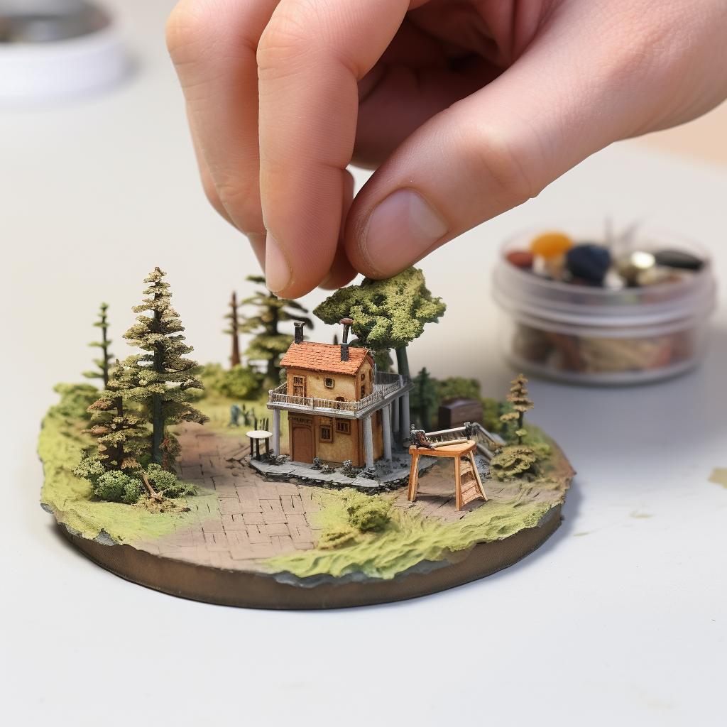 Chipping medium being applied over the base color on a miniature