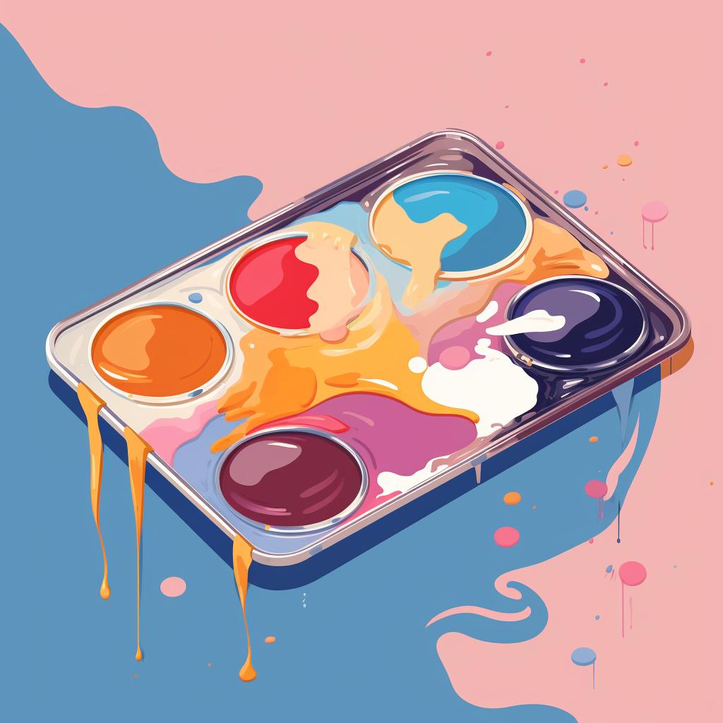 A wet palette with different colors of paint