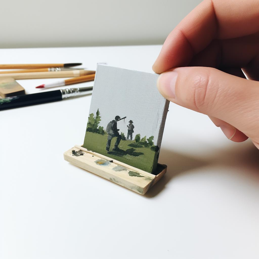 A miniature painting drying after a layer of paint